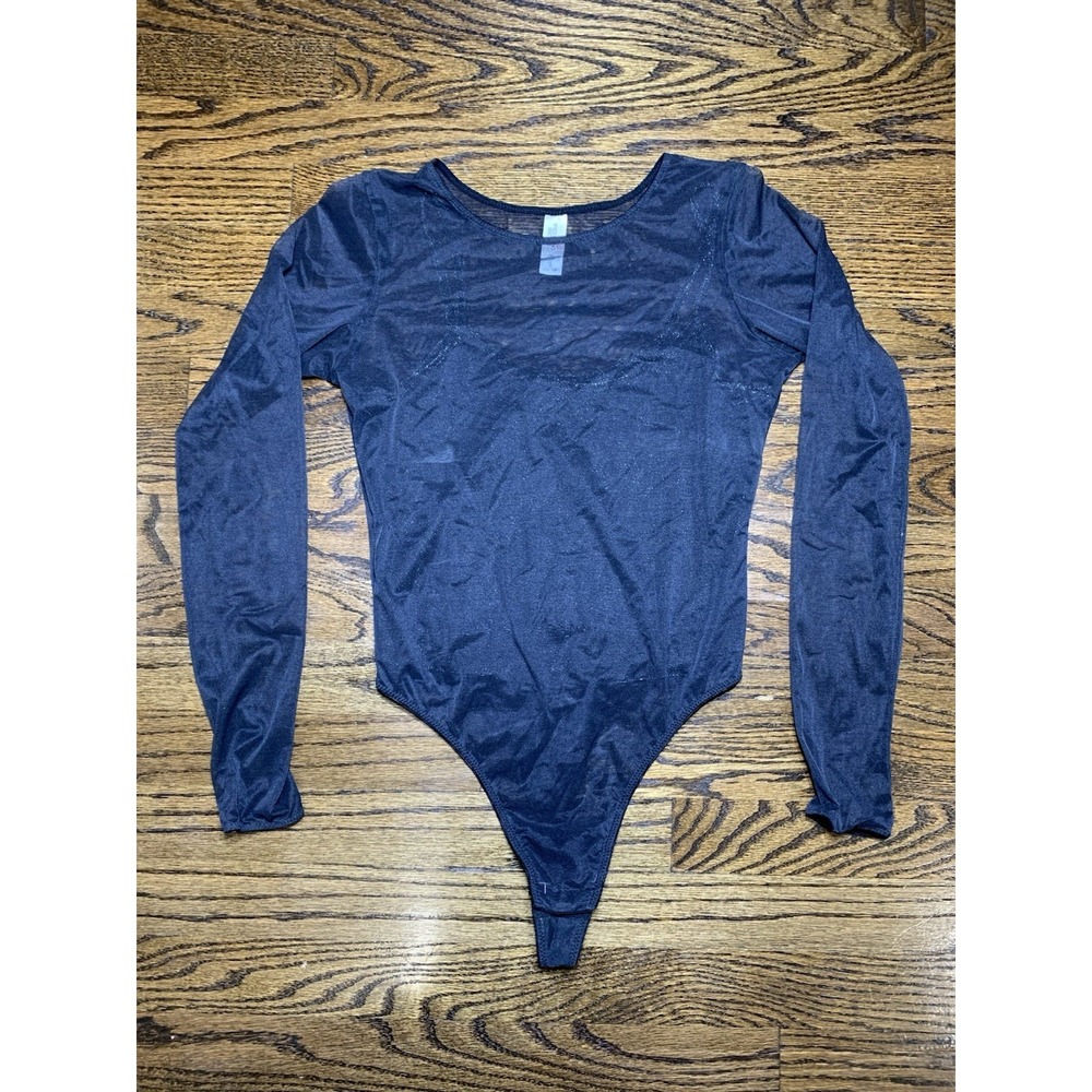 Victoria's Secret Black‎ Long Sleeve Mesh Thong Bodysuit Size Small
